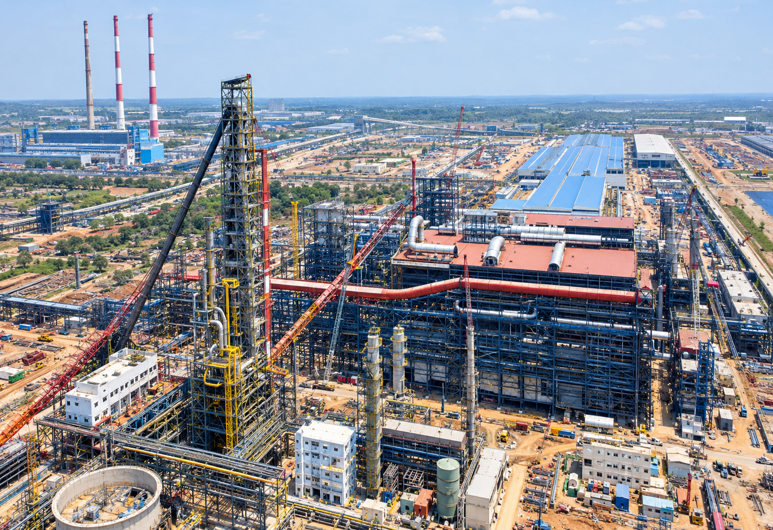 Aerial View of Industrial Construction Complex