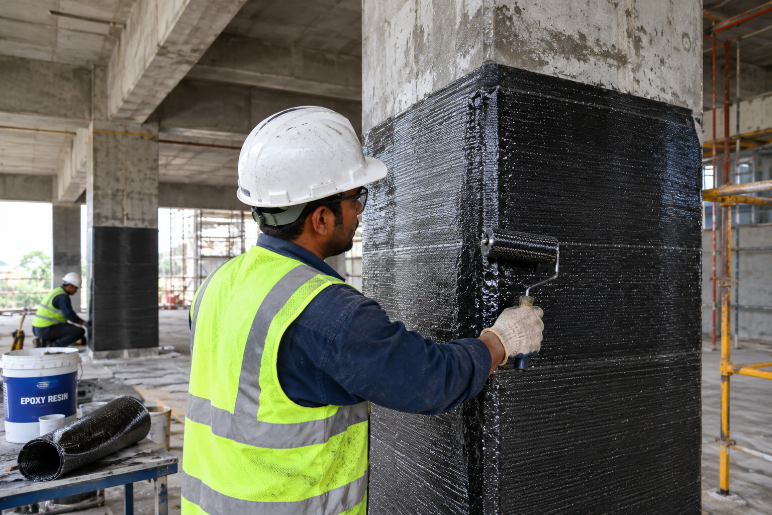 Carbon Fibre Column Reinforcement in Progress