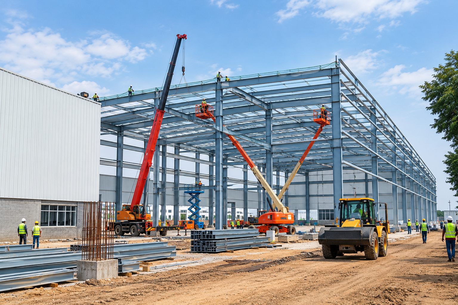 Industrial Steel Warehouse Under Construction