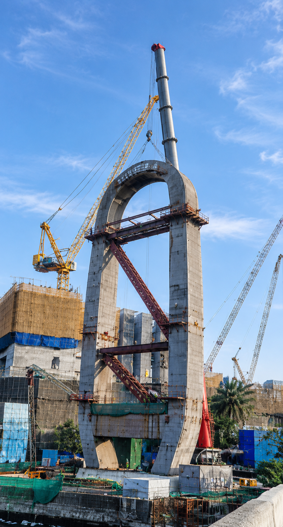 shunya bridge construction, Massive Arch Tower Under Construction