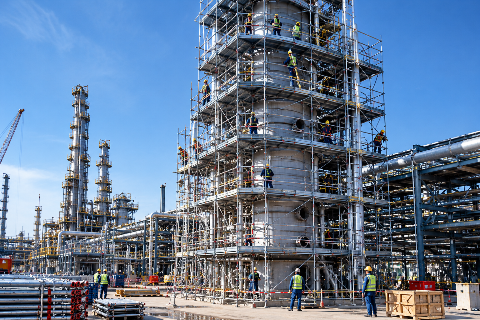 Petrochemical Tower Scaffolding Worksite