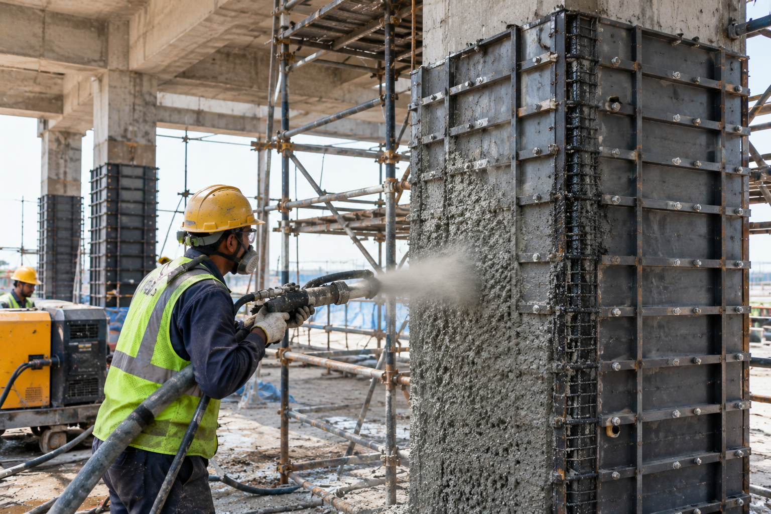 Shotcrete Repair on Scaffolded Concrete Structure