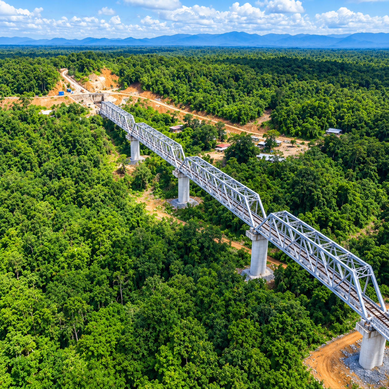 Steel Truss Bridge Above Tropical Forest